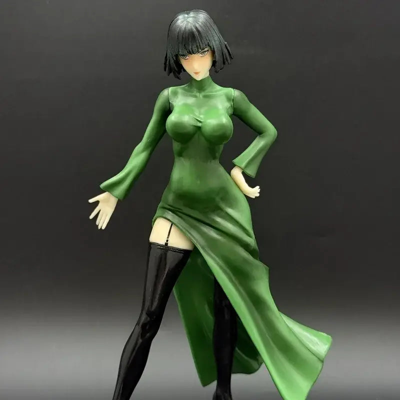 Green vinyl one punch man fubuki resin figure 22cm collectible wearing green dress and black thigh-high stockings