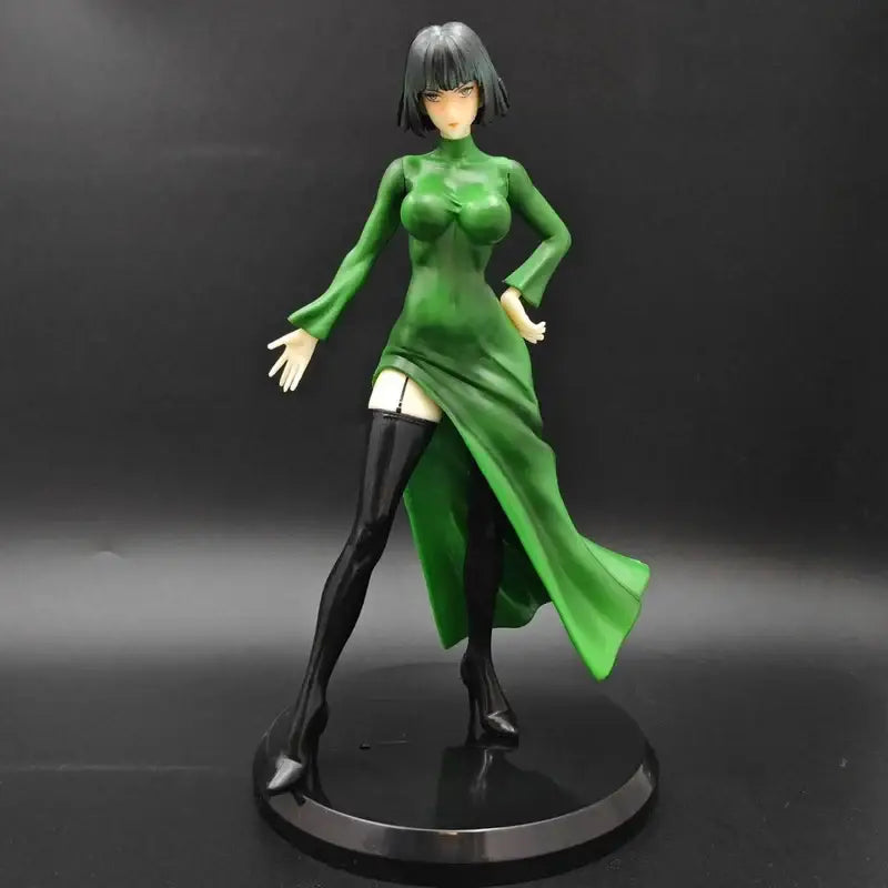 One punch man fubuki resin figure 22cm collectible with green dress black stockings and high heels on circular base