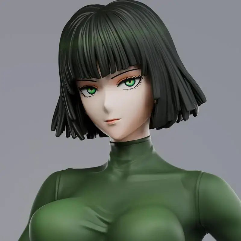One punch man fubuki resin figure 22cm collectible with green eyes short black hair and high necked green outfit