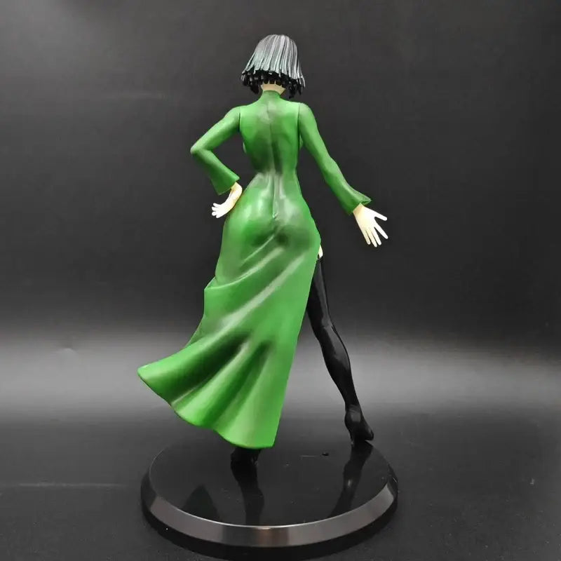 One punch man fubuki resin figure 22cm collectible in glossy green dress with high slit and black leggings anime style