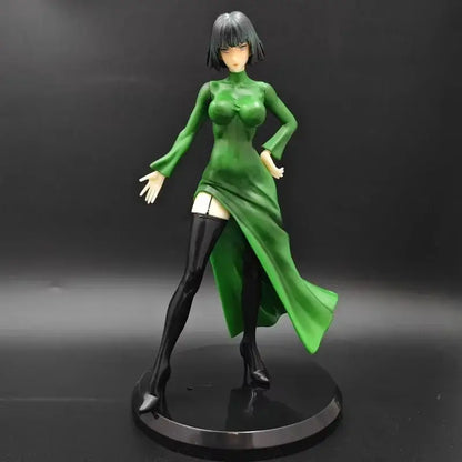 Green vinyl one punch man fubuki resin figure wearing green dress and black stockings 22cm collectible