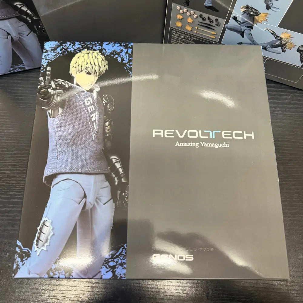 One Punch Man Genos action figure joint movable model with detailed gray and black armor and blonde hair by Revolution Tech