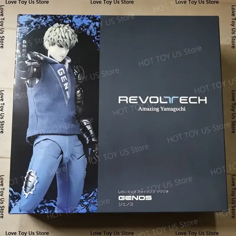 One punch man genos revoltech figure in blue and black detailed costume joint movable statue for dynamic posing
