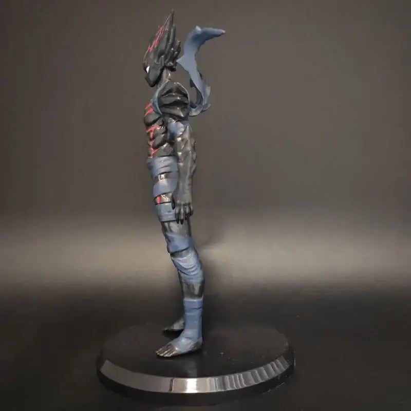 Detailed black and blue one punch man hungry wolf starry sky pvc figure with red accents on circular base