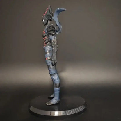 Detailed black and blue one punch man hungry wolf starry sky pvc figure with red accents on circular base