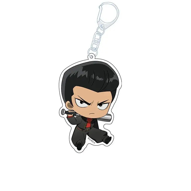 Black and red one punch man acrylic keychain featuring a cute chibi charm with a silver metal clip