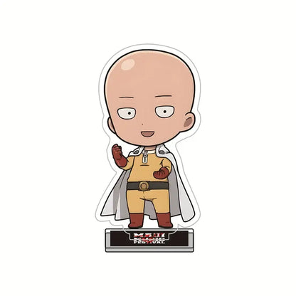 Chibi saitama acrylic standee in tan suit white cape and red gloves from one punch man king acrylic stand 10cm figure