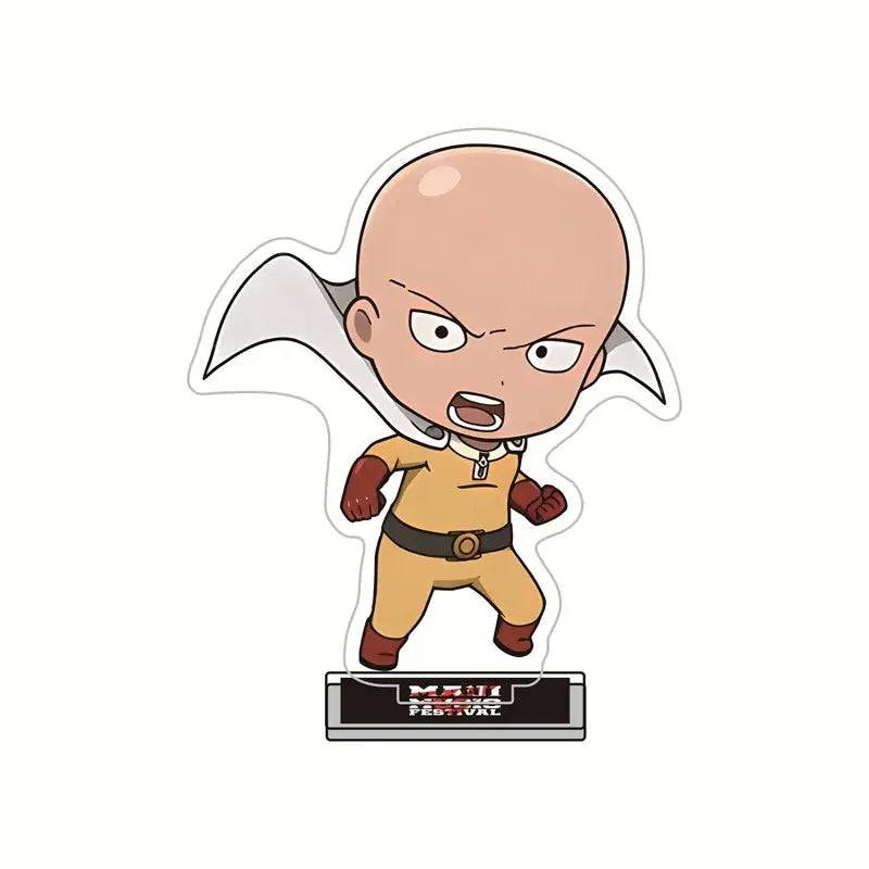 Chibi saitama acrylic stand figure in yellow suit with red gloves and boots one punch man king acrylic stand 10cm