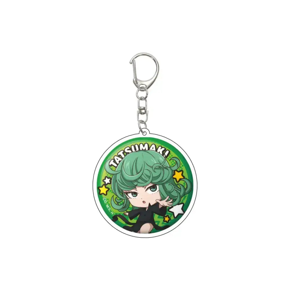 One punch man acrylic keychain with green hair 55mm model plate and silver metal clip for easy attachment