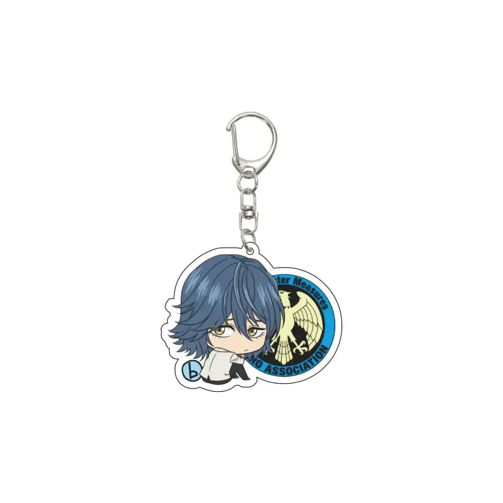 Blue-haired punch man saitama acrylic keychain with silver metal clasp and 55mm plate for anime fans