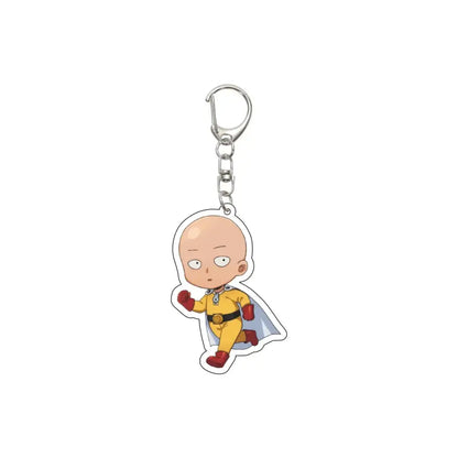 One punch man saitama acrylic keychain with transparent yellow and red 55mm plate and silver metal clip
