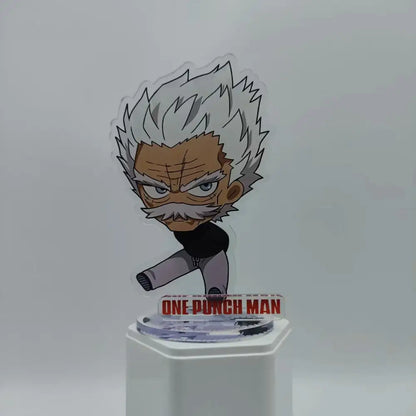 Clear acrylic stand featuring a chibi saitama with spiky white hair and angry expression one punch man 10cm double-sided