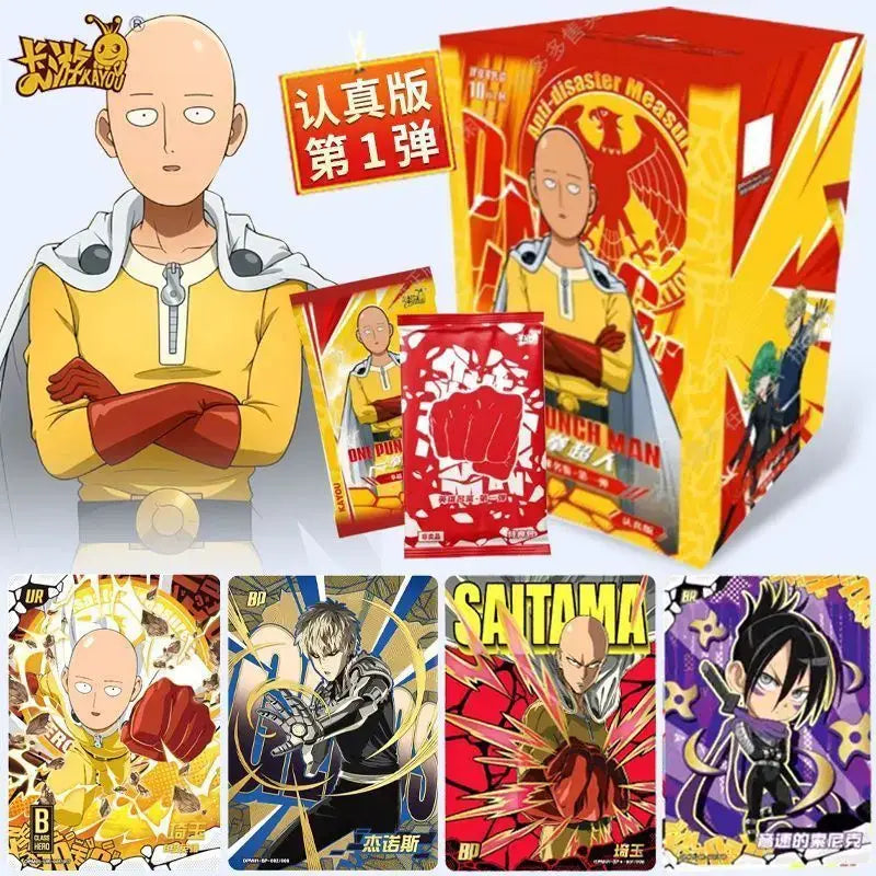 One punch man saitama card namebook battle collection box in red and yellow featuring saitama in a dynamic pose