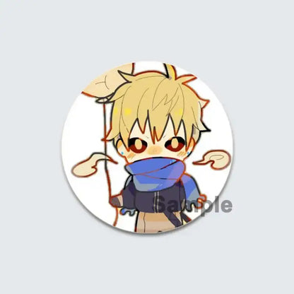 One punch man lapel pin enamel badge featuring a chibi blonde anime character with red eyes and a blue scarf