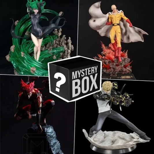 Black mystery blind box with white question mark for one punch man saitama anime figure collectible