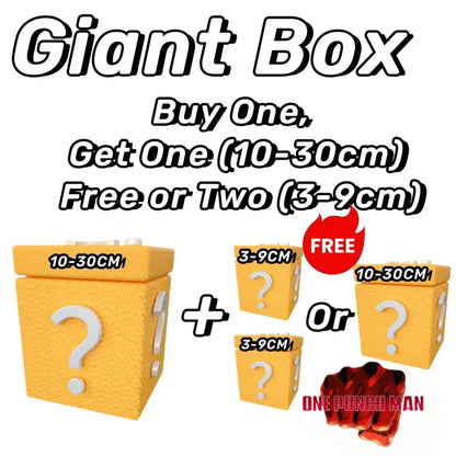 Yellow plastic blind box with white question mark design for punch man saitama anime figure collectible