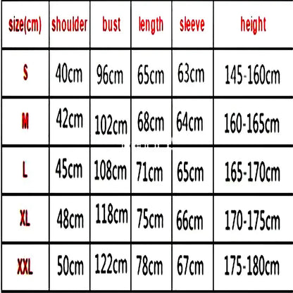 Size chart for punch man saitama oversized hoodie showing shoulder bust length sleeve and height measurements in cm for s to xxl
