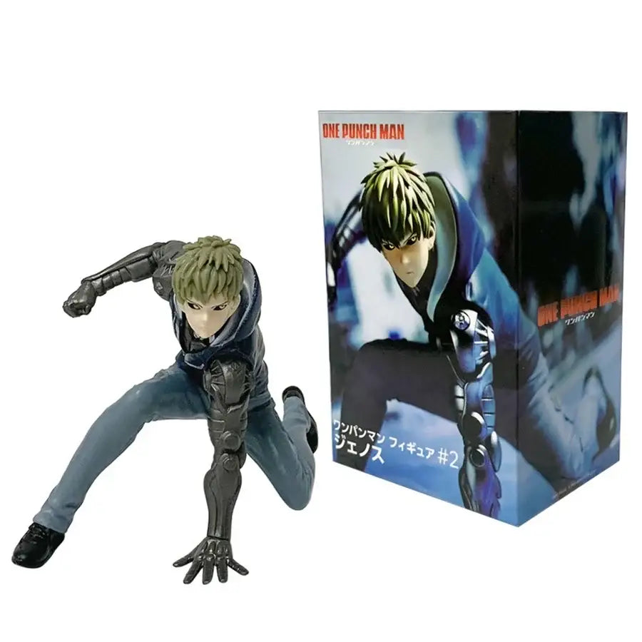 One punch man saitama pvc figure featuring detailed black and gray armor and greenish blonde hair 16cm collection model