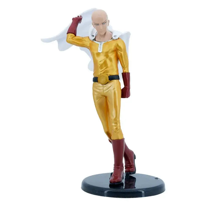 Golden saitama punch man pvc action statue with red gloves boots and white flowing cape 21cm figure