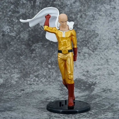 Golden saitama pvc action statue with red gloves and boots and white cape from punch man 21cm figure