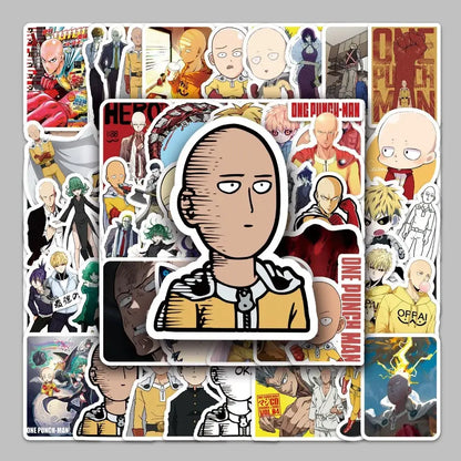 One punch man saitama sticker pack with 57 colorful manga doodles featuring punch man saitama in various poses