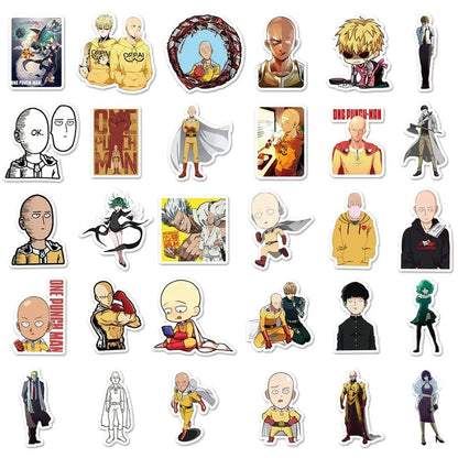 One punch man saitama sticker pack with 57 manga doodle stickers featuring punch man saitama in various poses and outfits