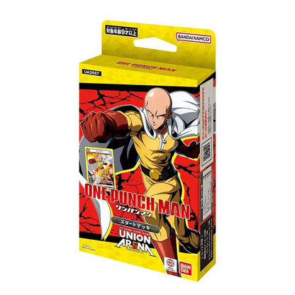Yellow and red cardboard booster box featuring saitama in dynamic pose for punch man ua35bt start deck pack