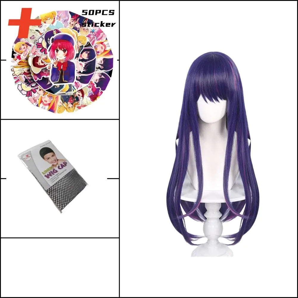 Long straight purple cosplay wig with subtle gradient highlights for oshi no ko ai hoshino cosplay dress pink lolita skirt