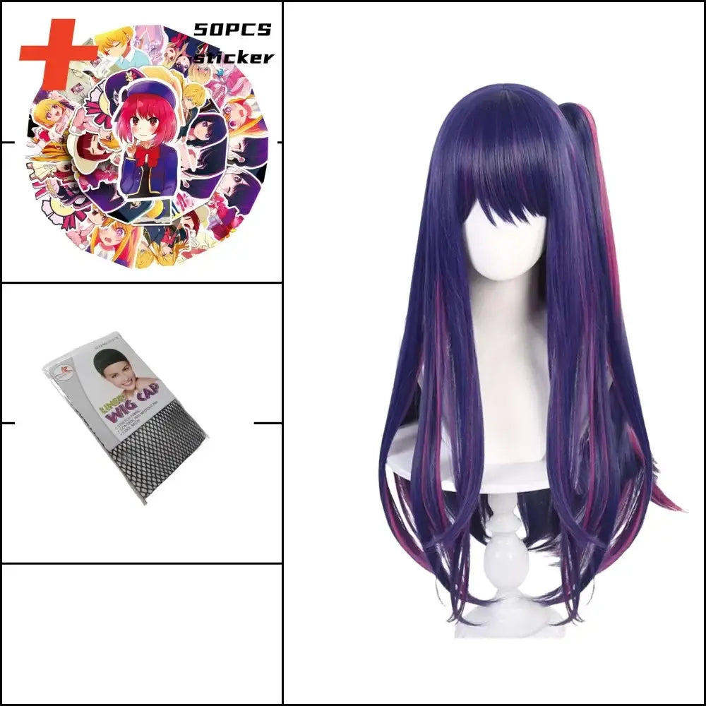 Purple and pink gradient cosplay wig styled in a high ponytail for oshi no ko ai hoshino cosplay dress pink lolita skirt