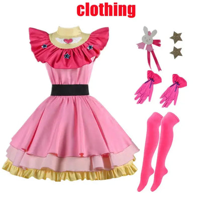 Oshino ai hoshino cosplay dress featuring a pink lolita skirt with yellow trim black belt and star embellishments