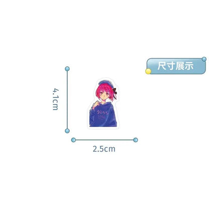 A pink-haired anime character hoshino sticker wearing a blue hoodie and hat for 50pcs aesthetic diy scrapbook