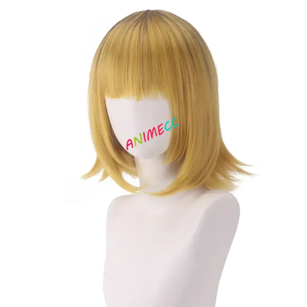 Blonde straight bob stage dress wig with bangs on mannequin for oshi no ko b-komachi stage dress wig xs-2xl
