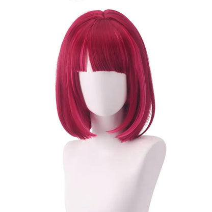 Vibrant fuchsia synthetic bob cosplay wig with straight blunt-cut bangs for hoshino ai cosplay heat resistant hair