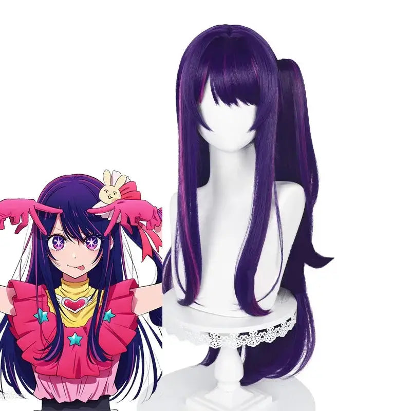Purple and black gradient hoshino ai cosplay wig with high ponytail bangs synthetic fibers heat resistant hair