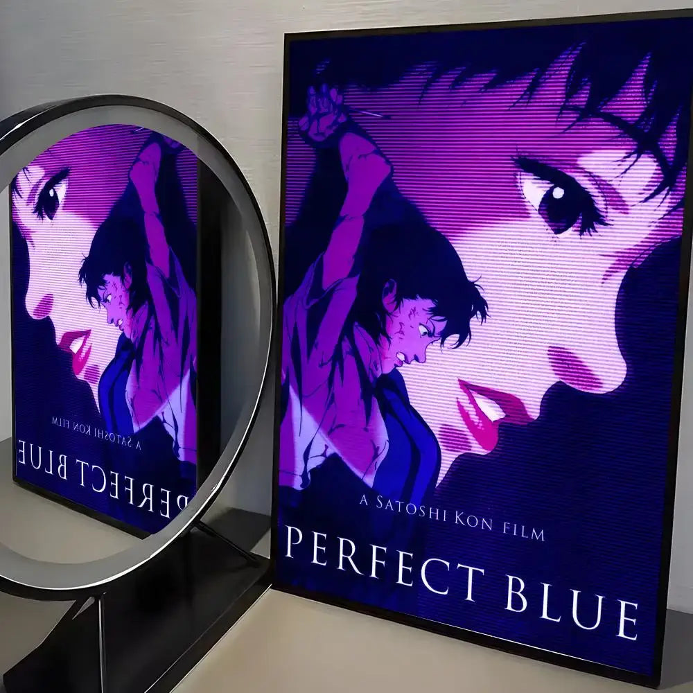 Purple and blue perfect blue poster by satoshi kon framed in black minimalist wall art on pp paper for wall decoration