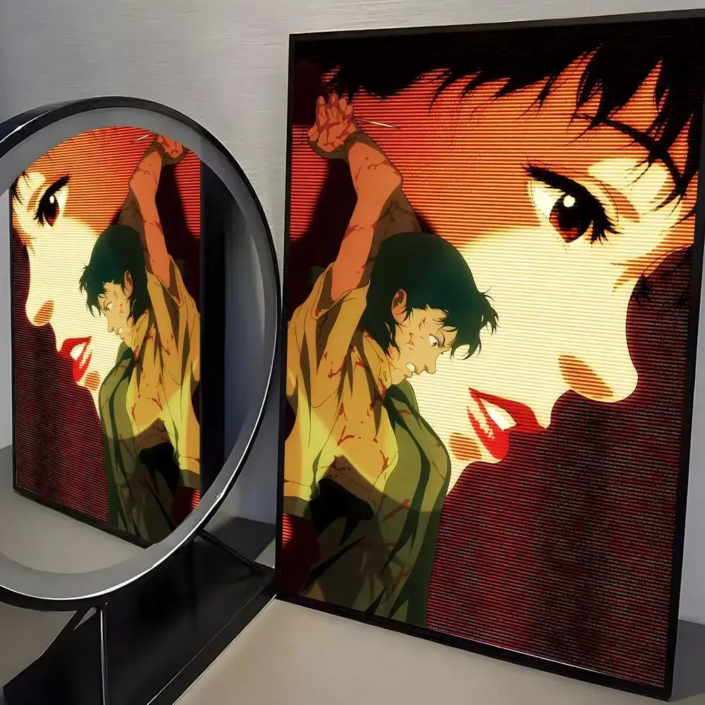 Perfect blue poster featuring a dramatic anime-style illustration with fiery red tones on pp paper minimalist wall art