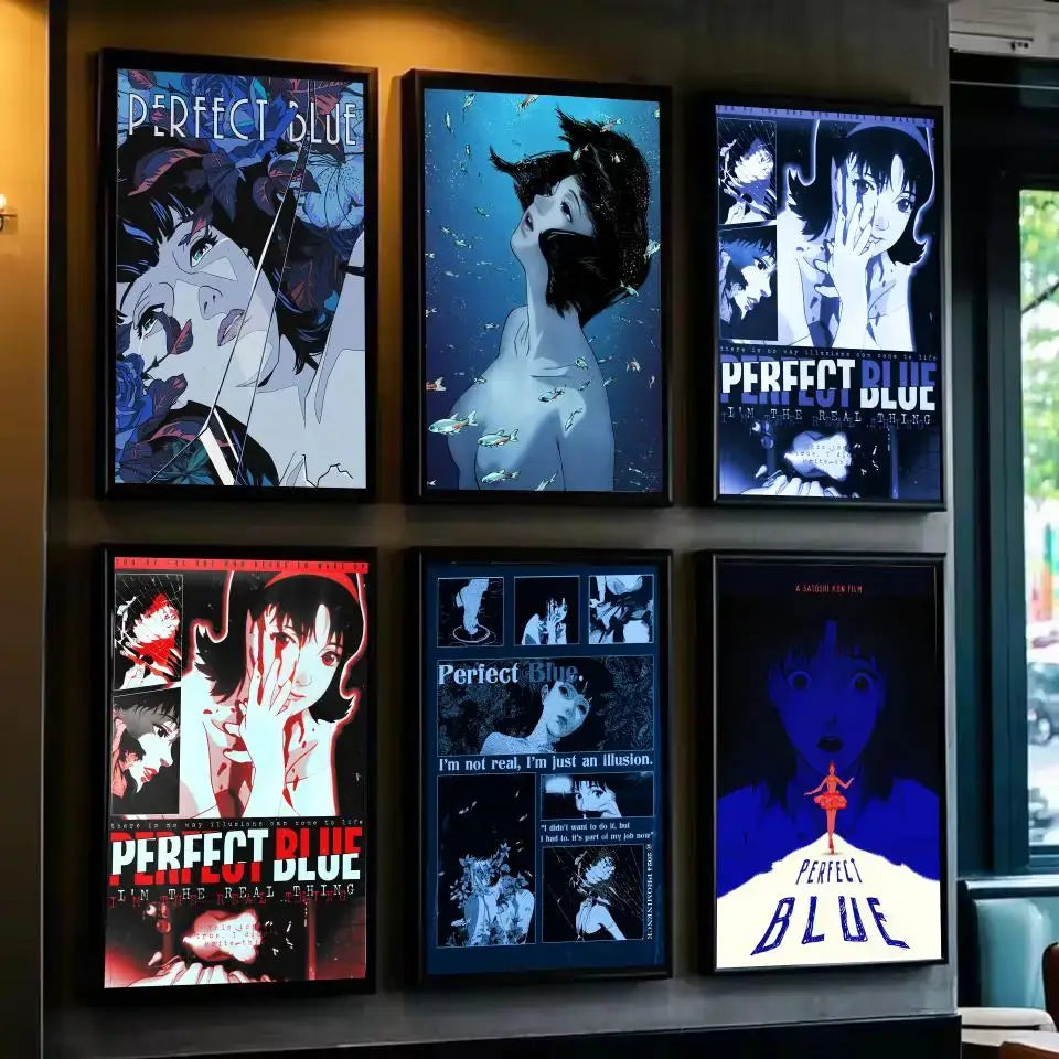 Six framed perfect blue poster minimalist wall art in blue black and red tones on pp paper for minimalist wall display