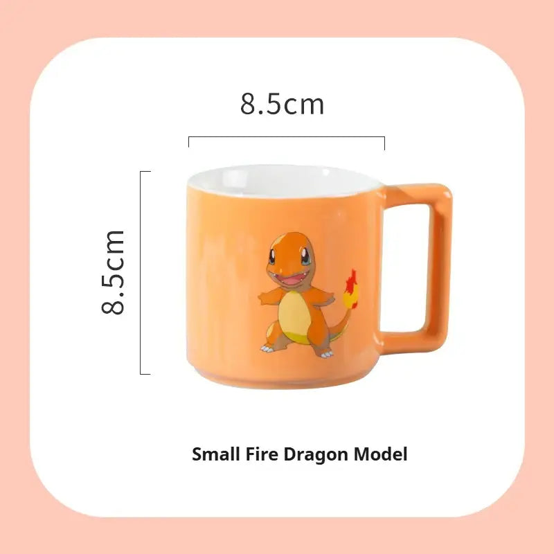 Orange ceramic mug featuring a printed charmander illustration for coffee or tea use