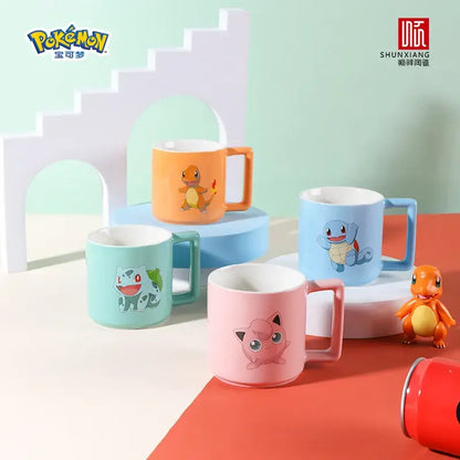 Pokemon Bulbasaur ceramic mug with pastel colors and matching handles featuring charmander squirtle bulbasaur and jigglypuff designs
