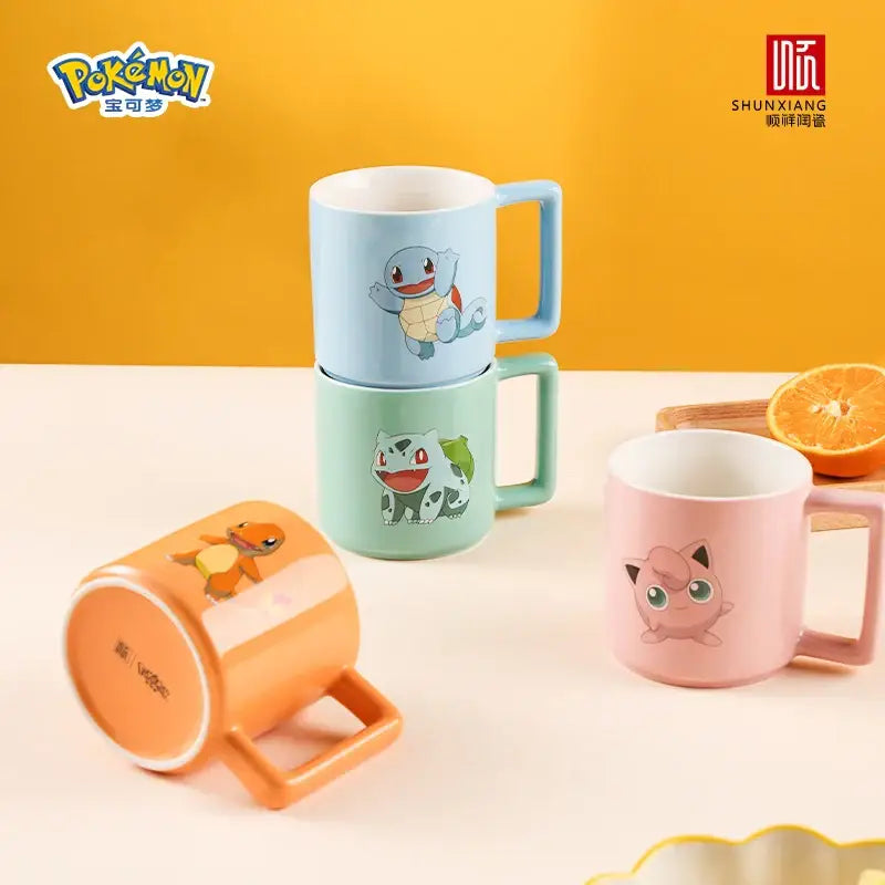 Pastel-colored ceramic mug featuring cute cartoon pokémon bulbasaur perfect for coffee and tea use