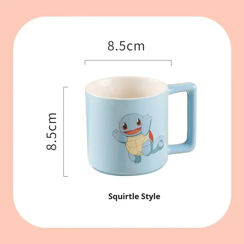 Light blue ceramic mug featuring a cartoon squirtle character for coffee and tea use