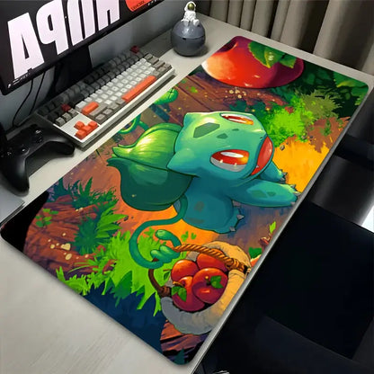 Pokemon Bulbasaur mouse pad desk mat featuring vibrant green and blue hues with detailed Bulbasaur in a forest backdrop