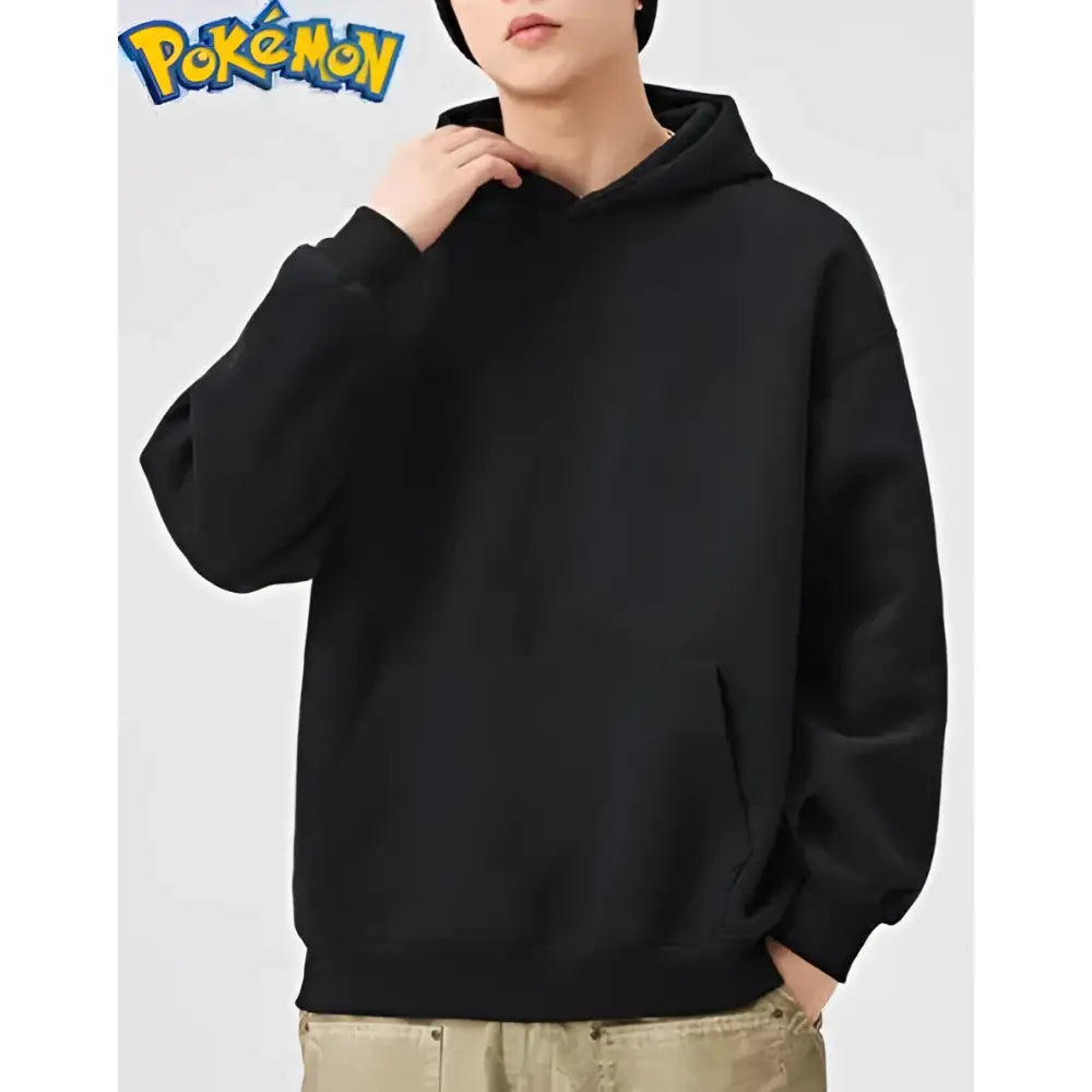 Black hooded sweatshirt with front pocket and long sleeves featuring gray cotton and multi-color flame dragon print