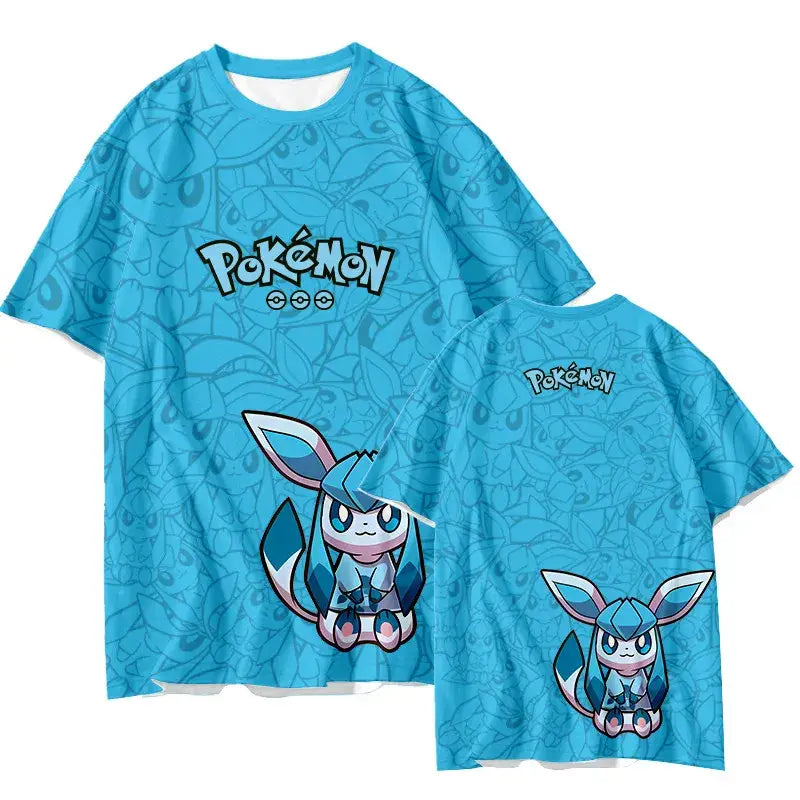 Light blue Pokémon Eevee quick-dry t-shirt with glaceon print front and back and subtle patterned fabric details