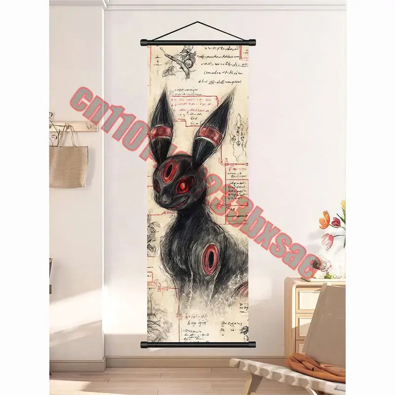 Black and red pokemon gengar charizard canvas scroll wall art decor featuring stylized creature with glowing eyes