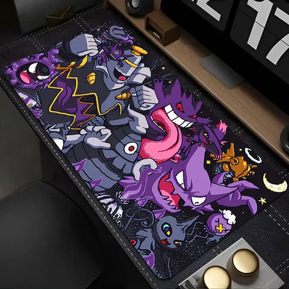 Vibrant pokemon gengar desk mat 90x40cm mouse pad with bold purple black and yellow pokemon characters design