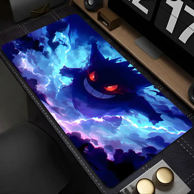 Rectangular pokemon gengar desk mat 90x40cm mouse pad with vibrant design and glowing red eyes on dark background
