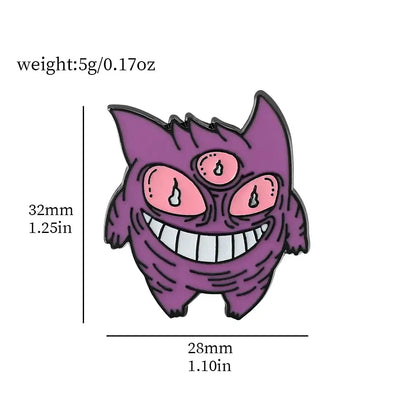 Purple pokemon gengar enamel lapel pin with three pink eyes and wide toothy grin for backpacks and badges