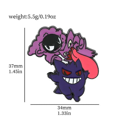 Purple and black pokemon gengar enamel lapel pin with red eyes and wide grin for backpack badge accessory