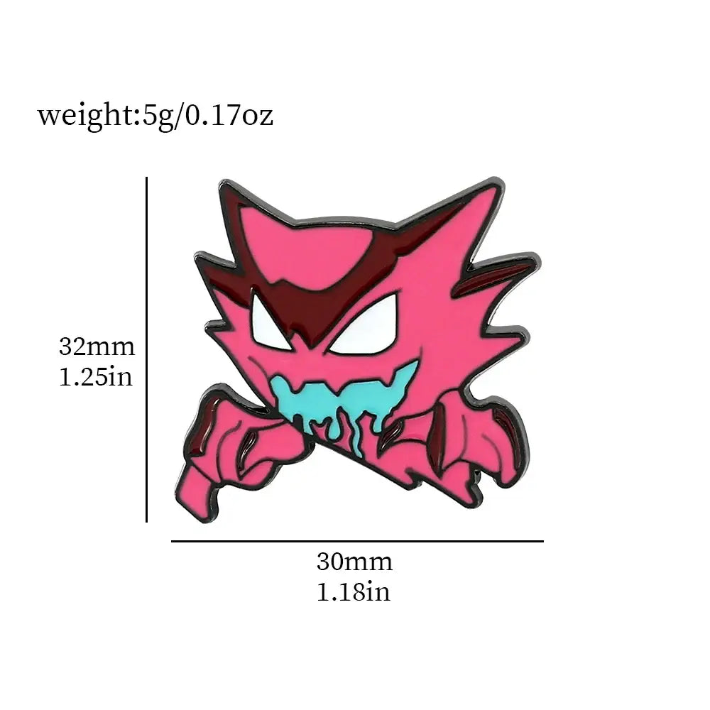 Pokemon gengar enamel lapel pin featuring vibrant pink and teal colors with sharp spikes and a menacing grin